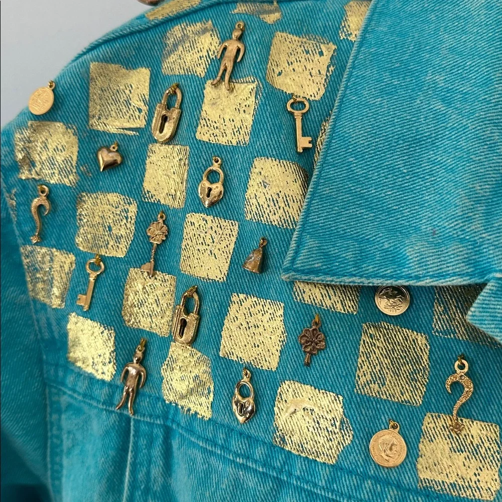 Vintage 80s Punk Charm Acid Wash Blue Denim Jacket - Picture 3 of 7